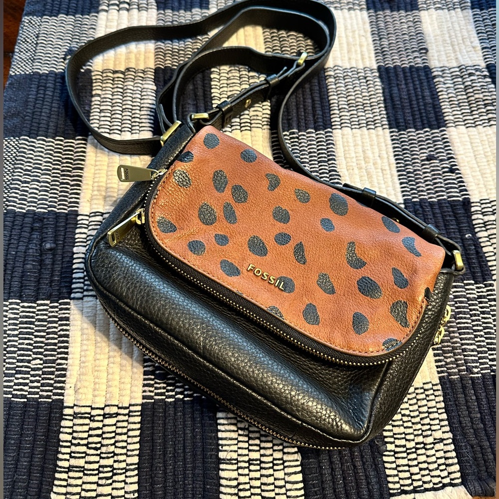 Fossil Spotted Nubuck Leopard Saddle Bag Crossbody